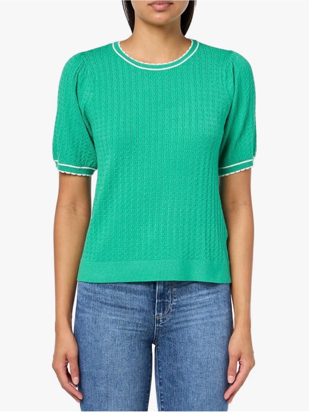 Adrianna Papell Emerald Green Short Sleeve Knit Top with White Trim